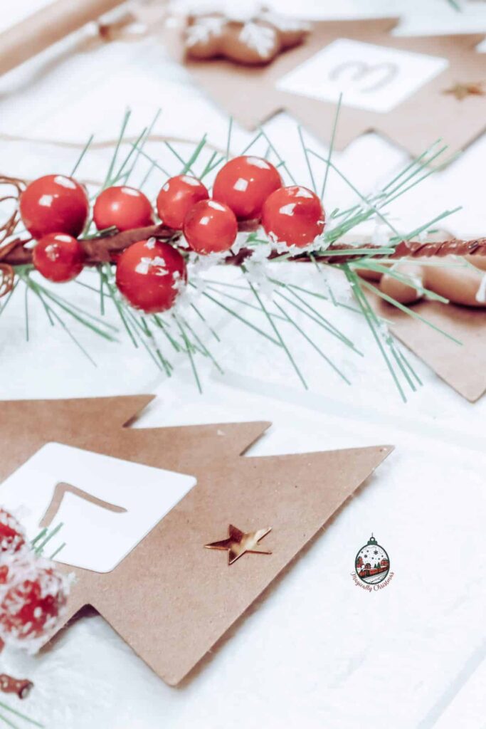 Holiday berries with Christmas tree cutout with a date on it for the Christmas countdown.